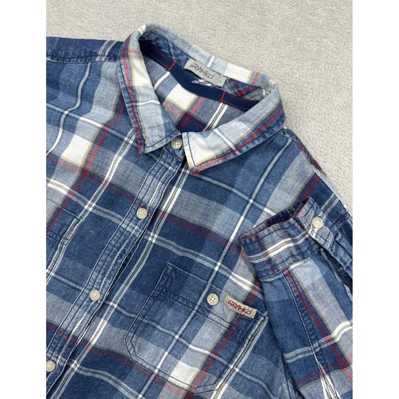 Gramicci Shirt Womens Large Blue Plaid Button Up Flannel Chest Pockets Outdoors - Picture 1 of 13